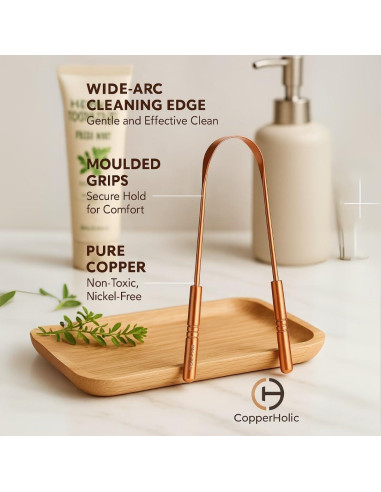 Juego de Raspadores de Lengua Cobre Puro + Cepillo Bambú