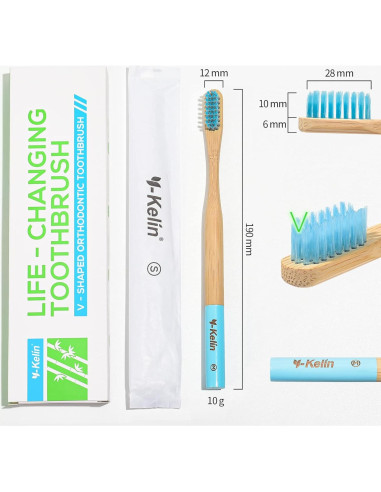 Cepillo de Dientes Ortodóntico Y-Kelin de Bambú 3 Piezas Cerdas Suaves