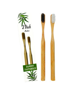 Cepillos de Dientes de Bambú Ecológicos 2-Pack - Cerdas Medianas