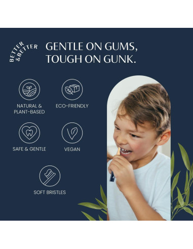 Cepillo de Dientes Natural de Bambú para Niños Mejor y Mejor - Cerdas Suaves