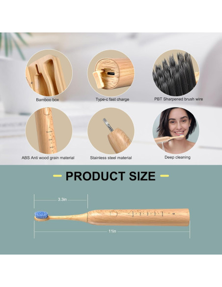 Cepillo de Dientes Eléctrico Sonic de Bambú MgcSto - 5 Modos