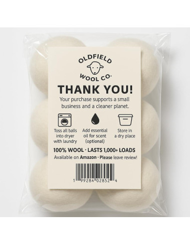 Bolas de Secado de Lana Orgánica XL Oldfield Wool Co - 6 Unidades