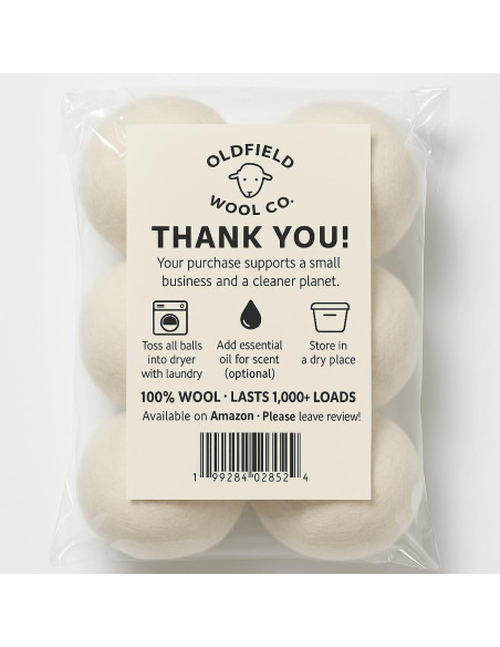 Bolas de Secado de Lana Orgánica XL Oldfield Wool Co - 6 Unidades