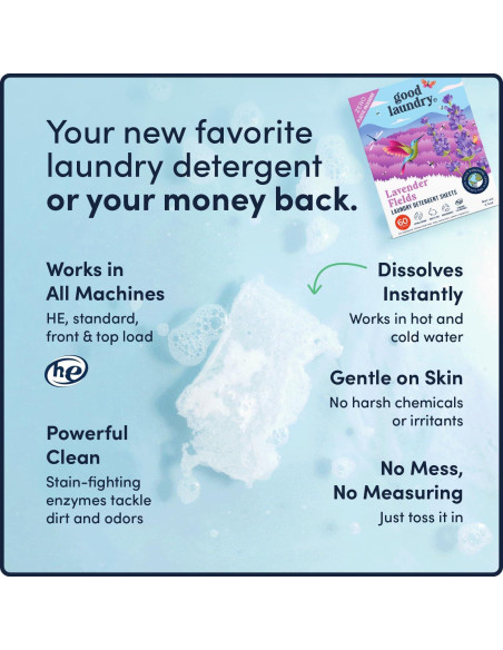 Hojas de detergente ecológicas Good Laundry 60 cargas lavanda