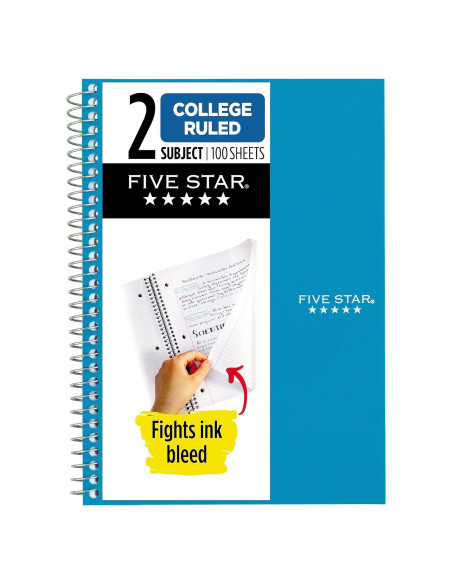 Cuaderno Espiral 2 Asignaturas Five Star 100 Hojas Azul