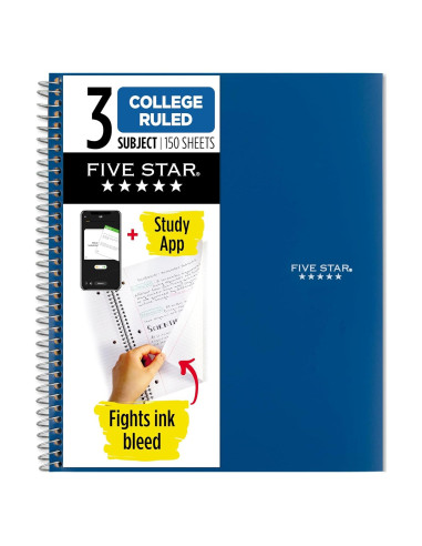 Cuaderno Espiral Five Star 3 Asignaturas 150 Hojas Azul