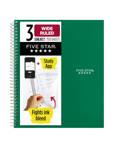 Cuaderno Espiral Five Star 3 Materias 150 Hojas Verde