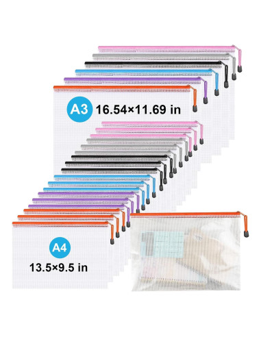 Bolsas de Cremallera de Malla Jicsetk 24 Pcs A3 A4 Multicolor