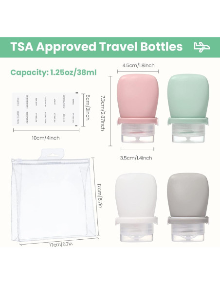 Botellas de Viaje RONRONS 30ml Silicona A Prueba de Fugas 4 Pzas