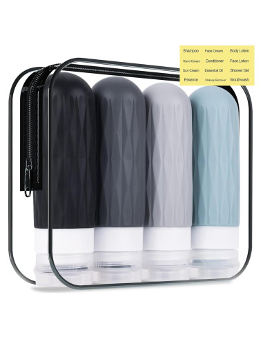 Botellas de Viaje Silicona 3oz Aprobadas por TSA - Gris
