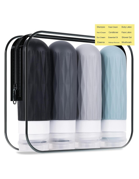 Botellas de Viaje Silicona 3oz Aprobadas por TSA - Gris