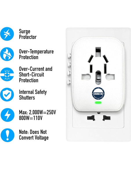 Adaptador de Viaje Universal Cruise On - Aprobado para Cruceros