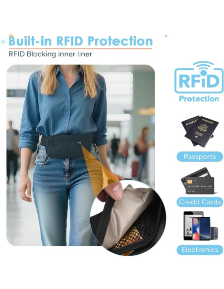 Cinturón de Dinero de Viaje PreciousU RFID Azul Oscuro