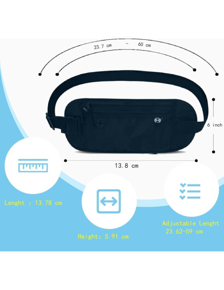 Cinturón de Dinero de Viaje PreciousU RFID Azul Oscuro