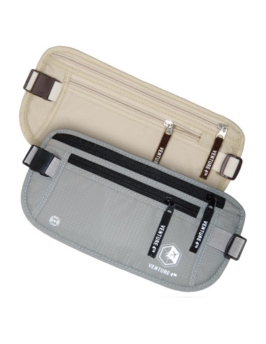 Cinturón de Dinero VENTURE 4TH con Bloqueo RFID - Beige y Plateado