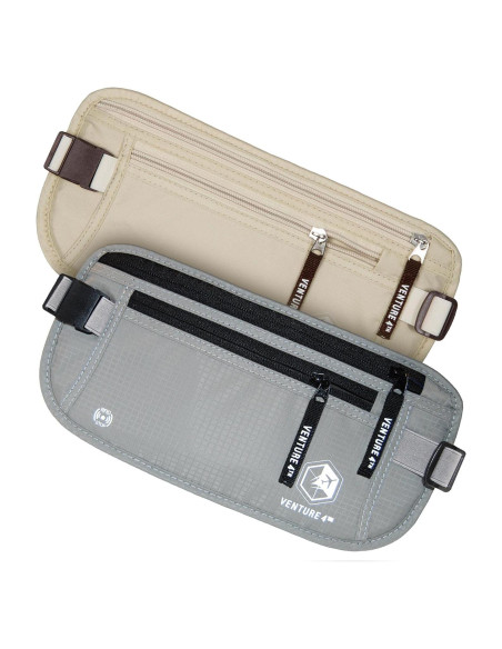 Cinturón de Dinero VENTURE 4TH con Bloqueo RFID - Beige y Plateado