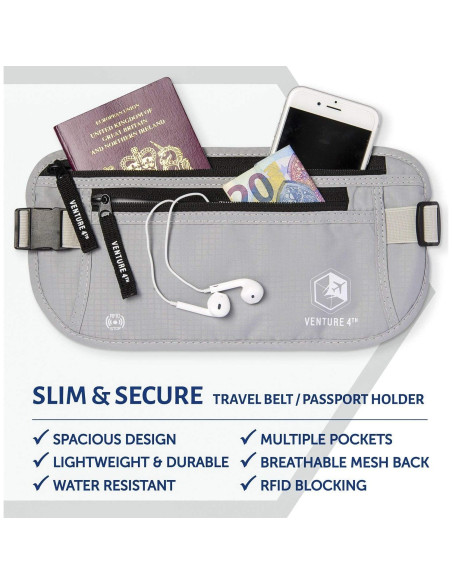 Cinturón de Dinero VENTURE 4TH con Bloqueo RFID - Beige y Plateado