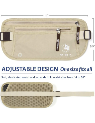 Cinturón de Dinero VENTURE 4TH con Bloqueo RFID - Beige y Plateado