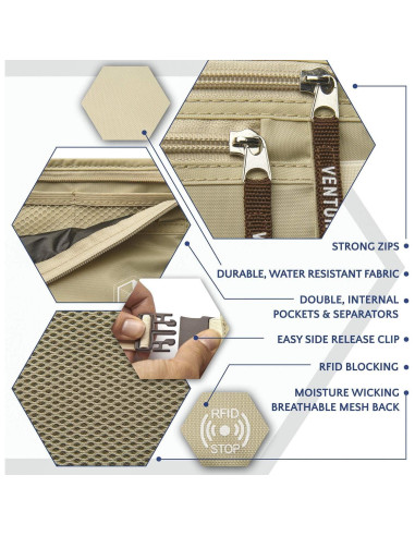 Cinturón de Dinero VENTURE 4TH con Bloqueo RFID - Beige y Plateado