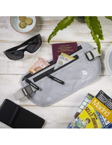 Cinturón de Dinero VENTURE 4TH con Bloqueo RFID - Beige y Plateado