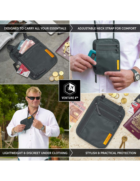 Billetera de Cuello VENTURE 4TH Gris con Bloqueo RFID Billetera de Cuello VENTURE 4TH Gris con Bloqueo RFID