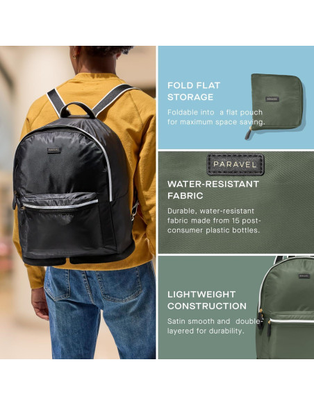 Mochila Plegable Paravel Verde Safari 15L Nylon Resistente
