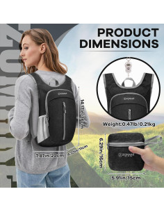 Mochila Plegable Ultra Ligera ZOMAKE 10L Negra 2