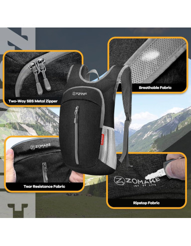 Mochila Plegable Ultra Ligera ZOMAKE 10L Negra