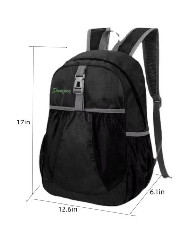 Mochila Plegable Impermeable 28L Negra para Senderismo