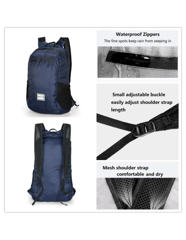 Mochila de Senderismo Plegable 15L Azul Oscuro Unisex