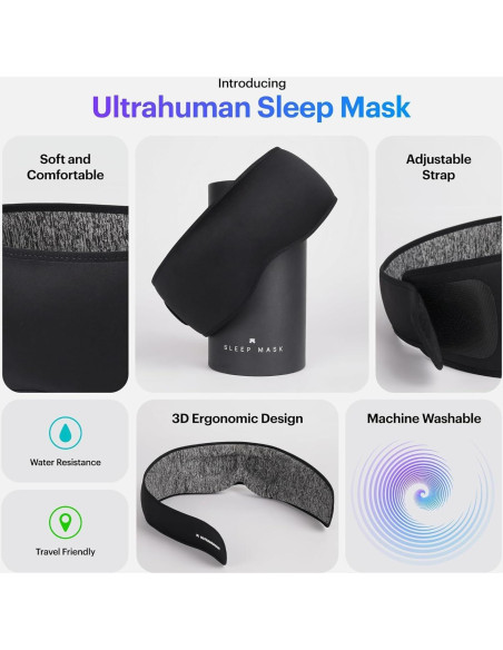 Máscara de Sueño Ultrahuman 3D con Bolsa de Viaje - 22x12 cm