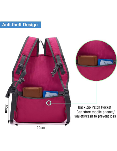 Mochila Plegable YZAOLL 20L Ligera Impermeable Rosa