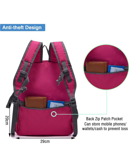 Mochila Plegable YZAOLL 20L Ligera Impermeable Rosa