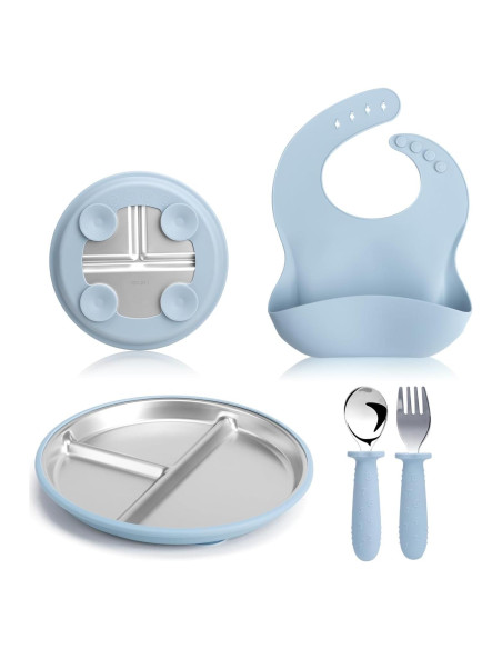 Juego de Platos y Cuchara de Acero Inoxidable ASUMIO Azul