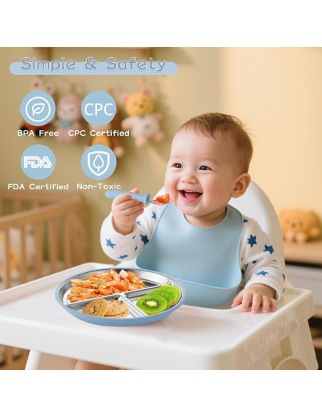 Juego de Platos y Cuchara de Acero Inoxidable ASUMIO Azul