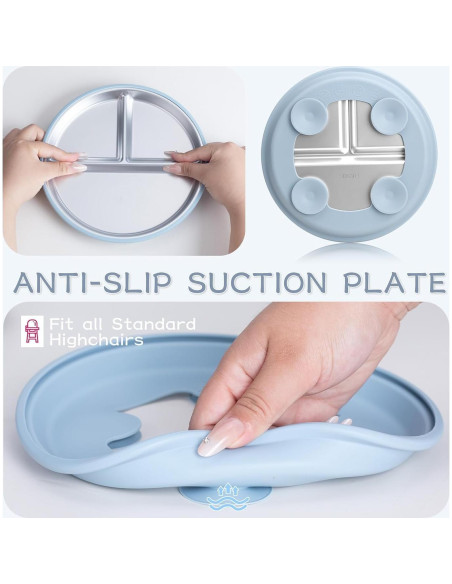 Juego de Platos y Cuchara de Acero Inoxidable ASUMIO Azul