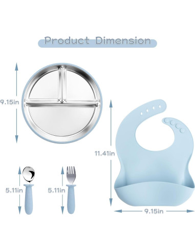 Juego de Platos y Cuchara de Acero Inoxidable ASUMIO Azul