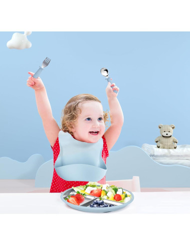 Juego de Platos y Cuchara de Acero Inoxidable ASUMIO Azul