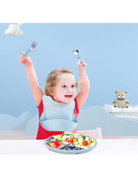 Juego de Platos y Cuchara de Acero Inoxidable ASUMIO Azul