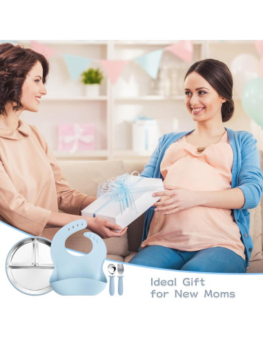 Juego de Platos y Cuchara de Acero Inoxidable ASUMIO Azul