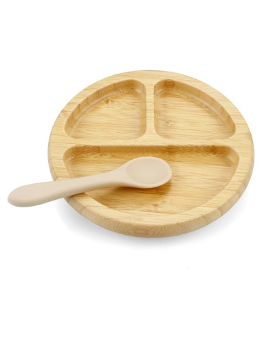 Plato de Succión de Bambú PandaEar con Cucharas de Silicona