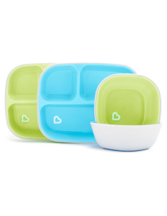 Juego de Platos y Cuencos Divididos Munchkin 4 Piezas Azul Verde