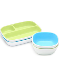 Juego de Platos y Cuencos Divididos Munchkin 4 Piezas Azul Verde 2