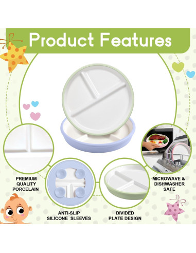 Platos de Porcelana para Niños Domensi 20.32 cm Antideslizantes