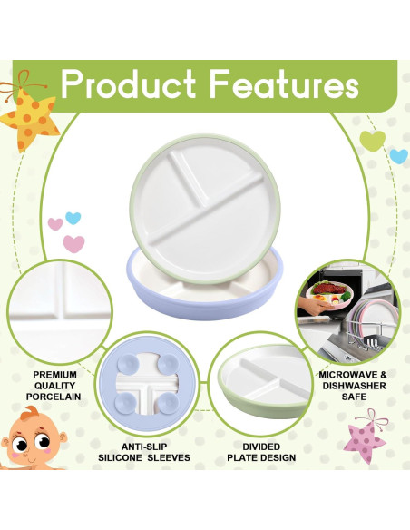 Platos de Porcelana para Niños Domensi 20.32 cm Antideslizantes