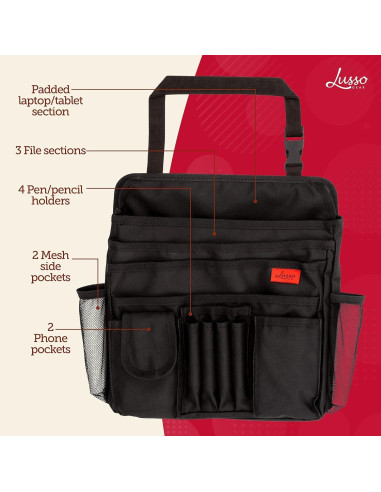 Organizador de Asiento de Coche Lusso Gear Oxford Negro 3 Secciones