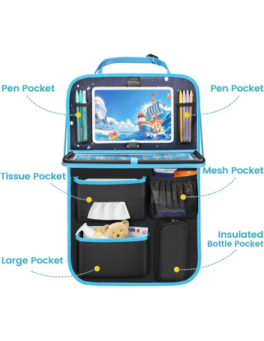 Organizador de Asiento Trasero MENZOKE con Bandeja y 7 Bolsillos