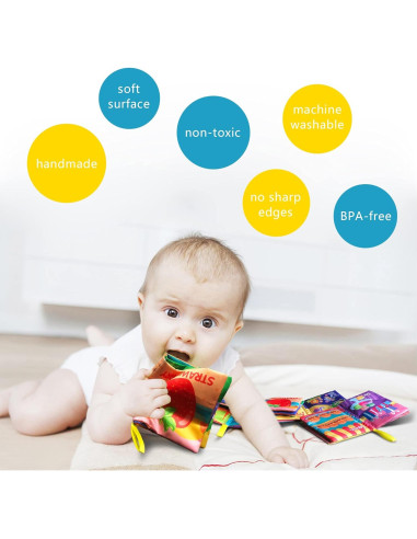 Libro de Tela Suave para Bebés AMINFUN - Paquete de 4 Temas