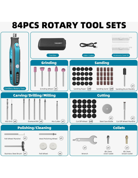 Kit Herramienta Rotativa Inalámbrica TOOLSBAT 4V 84 Accesorios