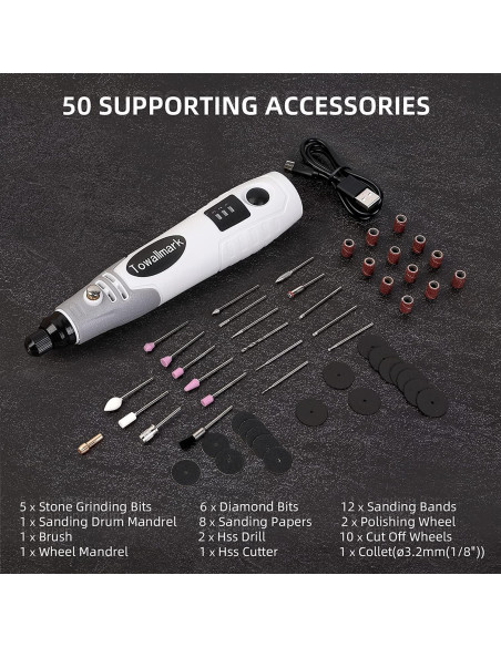 Herramienta Rotativa Inalámbrica Towallmark 3.6V con 50 Accesorios